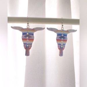Sunset multicolored longhorn dangle earrings